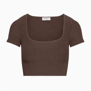 Aritzia Babaton Sculpt Knit Squareneck Top - Rich Mocha Brown